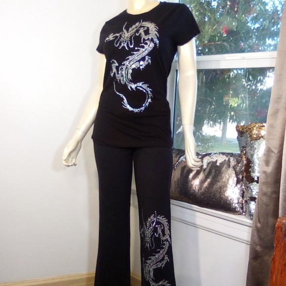 NEW PRODUCTS ONLY - Drawstring Cotton Pant with Rhinestone Dragon - Picture 7 of 10